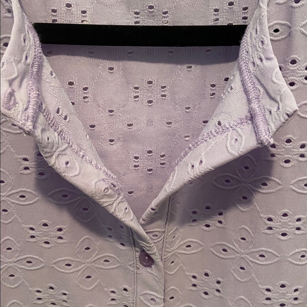 LOGO by Lori Goldstein Stretch Eyelet Button Front Cardigan Lavender S New - Picture 13 of 14